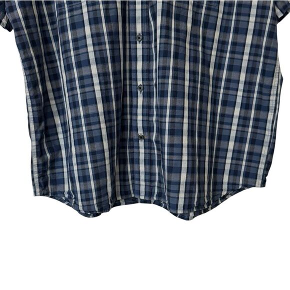 Carhartt Men 2XL Loose Fit Blue Plaid Button Down Shirt Short Sleeve Workwear - Picture 3 of 9